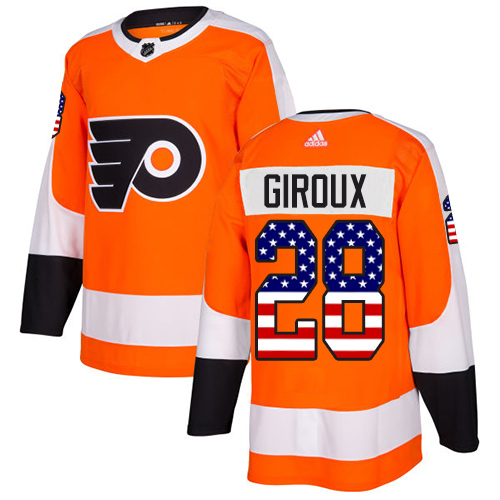 Adidas Flyers #28 Claude Giroux Orange Home Authentic USA Flag Stitched NHL Jersey - Click Image to Close